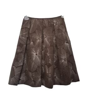 Talbots Petites SZ 2 Skirt Pure Silk Brown Silver Floral Metallic Pocket Lined